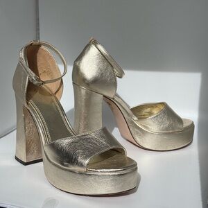 Tory Burch Metallic Gold Platform Block Heel Sandals